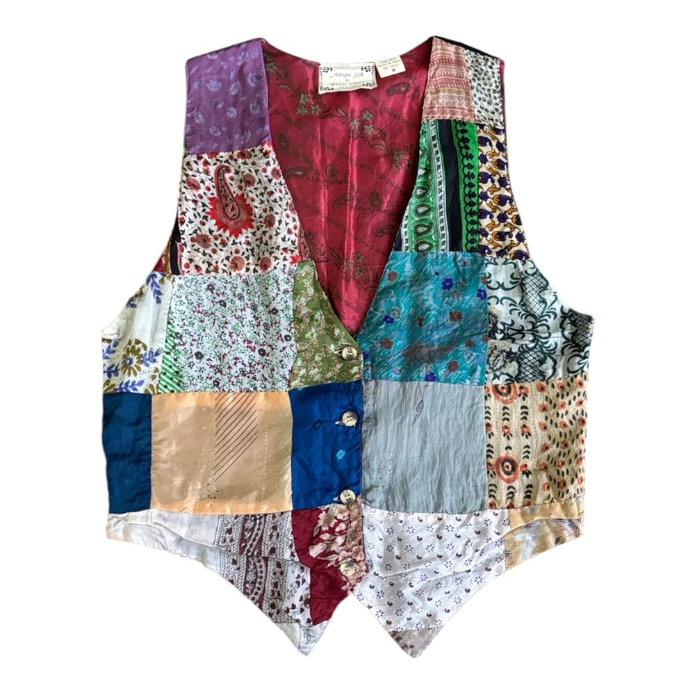 100% Silk Patchwork Vest Vintage